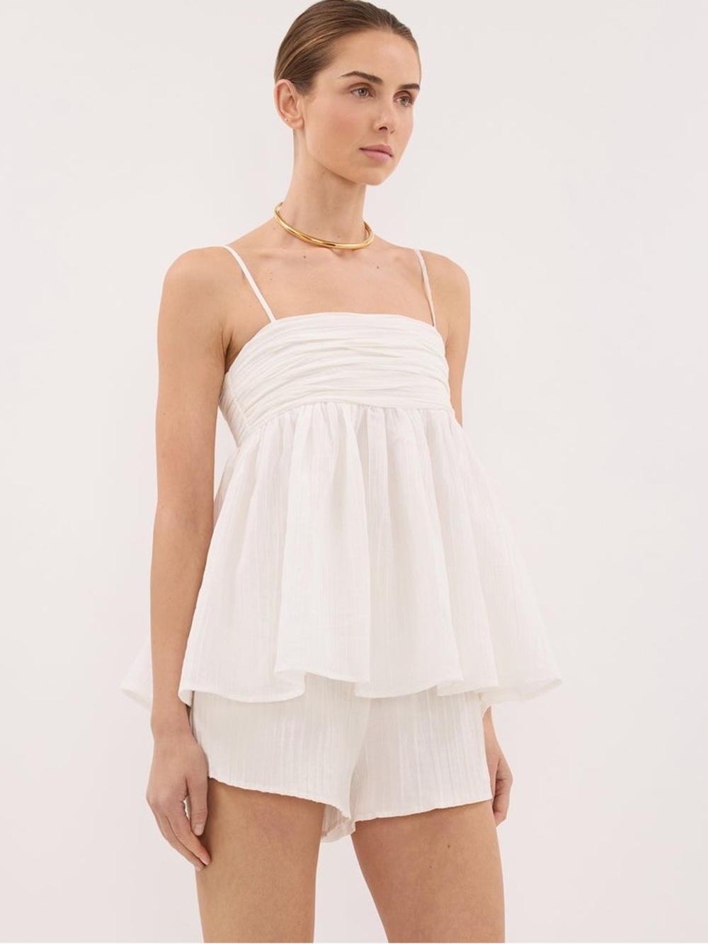 NWT DISSH Casey Ivory Crinkle Ramie Top Square Neck Cami US 6 - Picture 2 of 11
